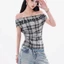 Hot Girl Một Vai Kẻ Sọc Áo Vest Nữ Mùa Hè Chữ Cái Niche Thiết Kế Slim Top Quần Áo Nữ Đơn Giản