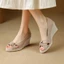 Da Thật Handmade Cổ Tích Giày Sandal Thời Trang Nêm Thời Trang Mùa Xuân Ấm Áp Cao Gót Miệng C