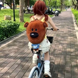 Ba Lô Gấu Đậu Hoạt Hình Dễ Thương Sang Trọng Búp Bê Đầu Lớn Công Suất Lớn Búp Bê Ba Lô Trẻ Em Qu