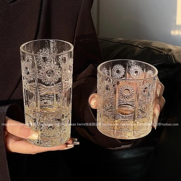[Bồi thường gói bị hư hỏng] Thủy tinh hướng dương Thủy tinh pha lê khắc Whisky Ly rượu vang phương Tây Tinh thần thủy tinh Nước thủy tinh Nước ép thủy tinh Bia thủy tinh