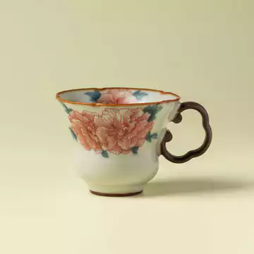 Phong Cách Trung Hoa Trà Master Cup Gốm Ru Kiln Hibiscus Hoa Fulu Tay Cầm Cốc Mở Lát Có Thể Nâng Cốc Trà Uống Trà Cốc Trà Chống bỏng