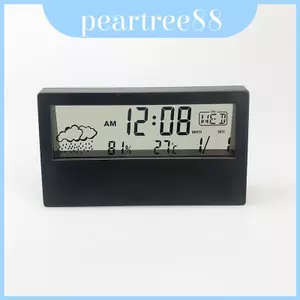 Đồng hồ kỹ thuật số bằng nhựa Lcd có đồng hồ đo ngày và độ ẩm để trang trí ngôi nhà hiện đại