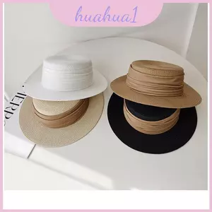 Mũ rơm phẳng cổ điển dành cho nữ có vành rộng và chống nắng cho kỳ nghỉ
