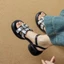 đôi sandal cao gót đế dày nhẹ mới dành cho nữ mùa hè mới phong cách dân tộc bện màu khóa một chữ
