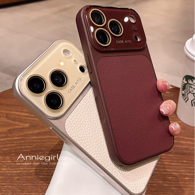 Ốp Da PU Chặn Màu Cửa Sổ Lớn Sáng Tạo Cho iPhone 18 Pro Max 12 11 13 17 Pro Max 16 Pro 15 14 Pro Max Vỏ Bảo Vệ Ống Kính Kính – ảnh mô tả chi tiết 2