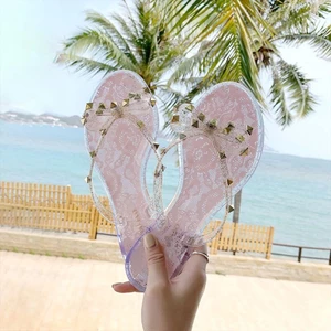 Dép Đinh Tán Thời Trang Nữ Áo Khoác Ngoài Nơ Flat Tuck Xương Cá Jelly Giày Đi Biển