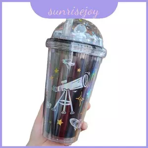 Cốc trà mùa hè bong bóng mới có nắp và ống hút 500ml phục vụ thực phẩm và tặng