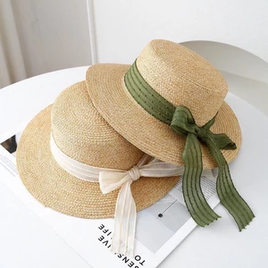 Pháp Tính Khí Nơ Mũ Phẳng Retro Hepburn Seaside Hat Du Lịch Mùa Hè Chống Nắng Ống Hút Mũ Chống Nắng