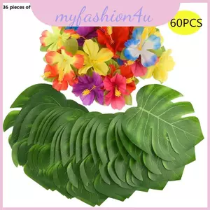 Trang trí hoa theo chủ đề Hawaii lễ hội với hoa lưới lụa và màu xanh lá cây lớn cho các sự kiện lá