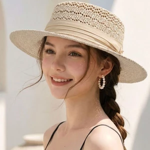Mũ phẳng mùa hè dành cho nữ, Mũ chống nắng, Mũ chống nắng mua sắm, Mũ kiểm tra du lịch và chụp ảnh, Thời trang Cotton và vải lanh