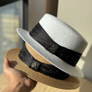 Ánh Sáng Sang Trọng Pháp Flat Top Nhỏ Viền Rơm Mũ Nữ Mùa Hè Đi Biển Ảnh Kỳ Nghỉ Che Nắng Chống Nắng Phong Cách Hepburn Flat Viền Mũ
