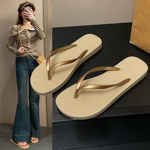 Dép xỏ ngón cho nữ mang bên ngoài đi tắm biển mùa hè đi biển đế dày màu trơn thời trang đa năng chố