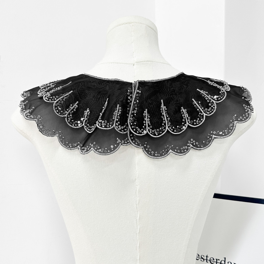 Phong Cách Mới Đen Organza Thêu Bướm Thêu Đính Hạt Cổ Hoa Cho Áo Sơ Mi ...