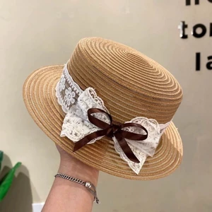 Mũ Nơ Organza Ngọt Ngào Nhật Bản Mới, Thời Trang Và Đa Năng, Thể Hiện Mặt Niche Mũ Rơm Flat-top của Pháp