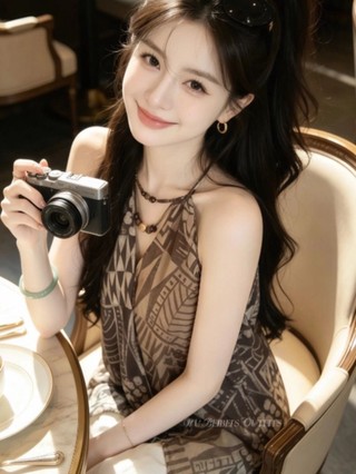 Old Money Style Geometric Print Halter Neck Shirt, Light National Style, Slimming And Flesh-c