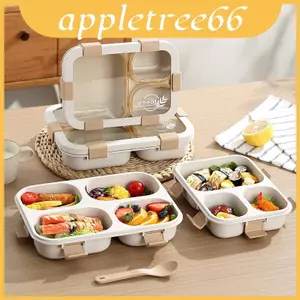 Hộp cơm trưa cầm tay bằng rơm lúa mì có ba ngăn dành cho trường học hoặc bữa ăn chuẩn bị văn phòng