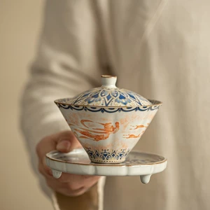 Gốm Tuo Tấm Bay Dunhuang Gaiwan Kung Fu Bộ Trà Cốc Sancai Gaiwan Mũ Móng Ngựa Bao