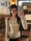 hot girl kẻ sọc quai chéo vai dài tay áo thun nữ xuân thu mới slim slim in chữ đa năng hàng đ