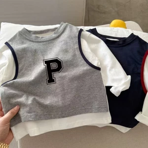 Hai mẫu áo thun dài tay cotton nguyên chất cho bé trai và bé gái, áo phối màu mới cho trẻ em