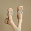 đôi sandal cao gót đế dày nhẹ mới dành cho nữ mùa hè mới phong cách dân tộc bện màu khóa một chữ