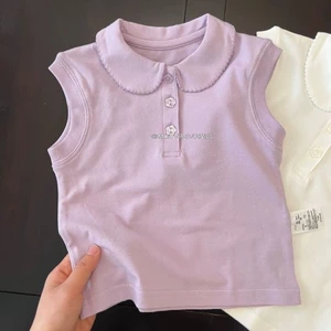 Bộ quần áo trẻ em mùa hè đa năng bằng vải cotton có cổ cho bé gái