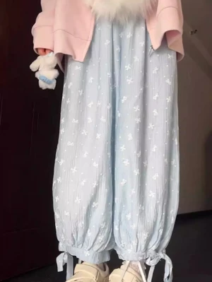 Nơ In Hình Cây Ra Hoa Lỏng Lẻo Đàn Hồi Eo Cao Mềm Mại Cô Gái Tiểu Long Bảo Chân Rộng Sinh Viên H