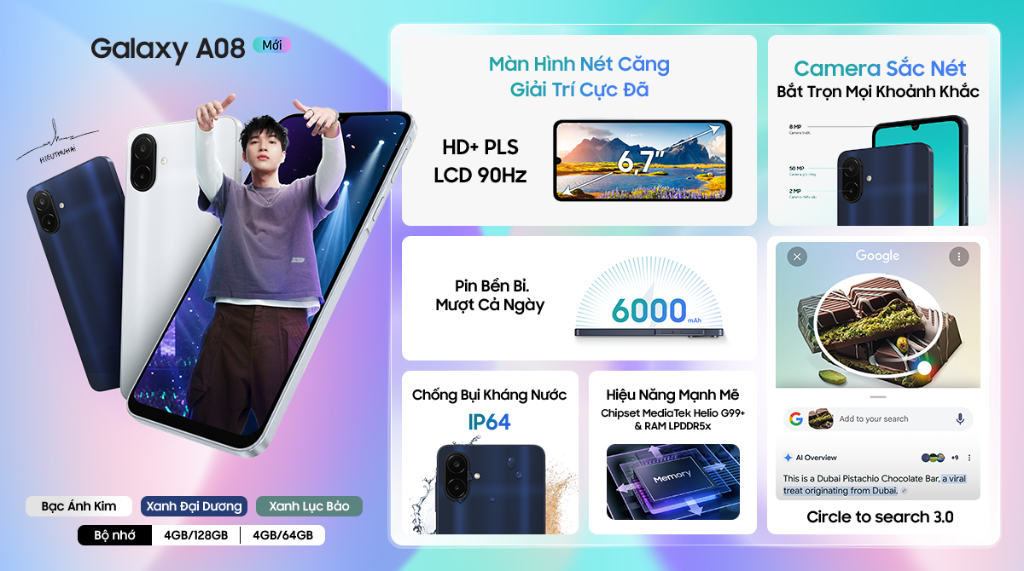 Điện thoại Samsung Galaxy A08 LTE (4+64GB), kèm sạc – ảnh mô tả chi tiết 2