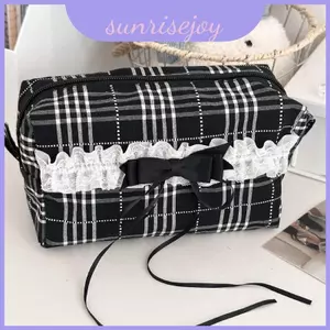 Túi đựng ren phong cách Gingham màu trắng đen với tổ chức vải Cotton bền hàng ngày