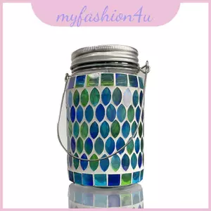 Đèn lồng năng lượng mặt trời Mason Jar với khảm thủy tinh nghệ thuật để chiếu sáng lối đi sân sau