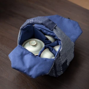 Denim Xanh Túi Bảo Quản Sản Phẩm Đơn Nhanh Khách Trà Bộ Nhỏ Túi Vải Một Nồi Hai Cốc Một Nồi Ba Cốc Túi Du Lịch