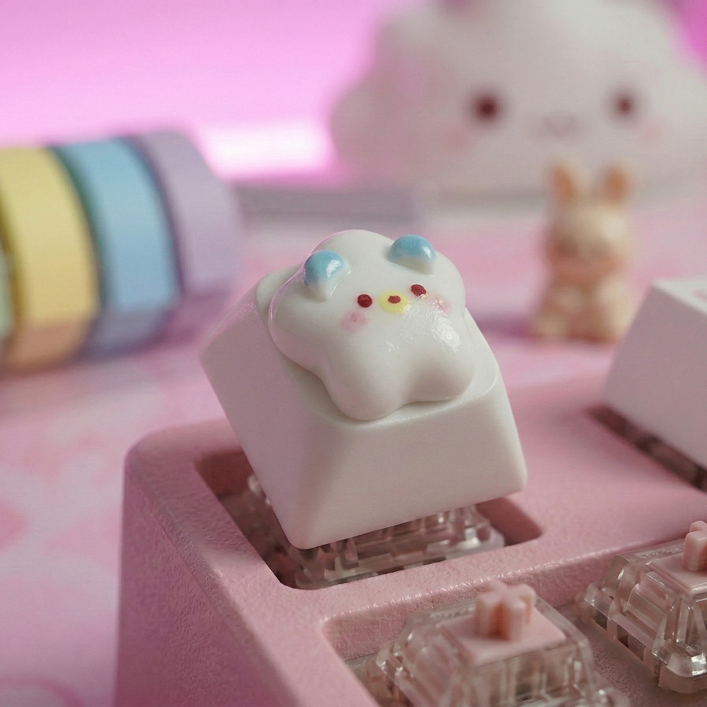 Kawaii Pink Bunny Custom Keycaps Cherry Profile ABS Artisan Keycap cho ...