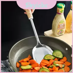 Bộ thìa nấu ăn bền bằng thép không gỉ có tay cầm bằng gỗ dài