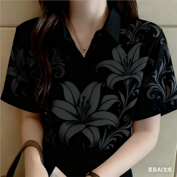 Hoa Áo Sơ Mi Nữ Quần Áo Áo Đen Hoa In Hình Áo Sơ Mi Graffiti Áo Sơ Mi Hawaii Tay Ngắn Áo Sơ Mi Thường Ngày Oversize Áo Sơ Mi Nữ 03
