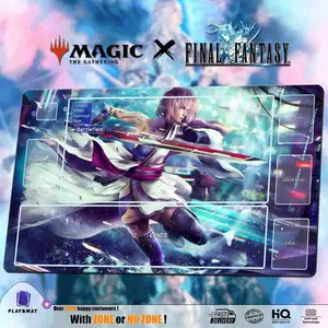 Thảm chơi MTG X FF TCG | 24x14 "(60 * 35cm) | Lightning - Bàn di chuột chiến đấu thẻ trò chơi EDGES được khâu