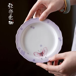 Gradient Tím Vẽ Tay Bướm Gốm Nồi Cheng Handmade Miệng Hoa Khô Pha Đĩa Gaiwan Ấm Trà Ấm Trà Trà Cer
