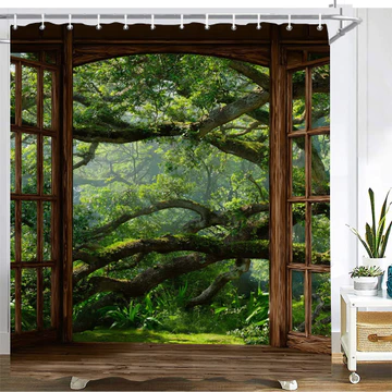 Phong cảnh rừng bên ngoài cửa sổ Rèm tắm Rèm tắm phong cảnh In phòng tắm cho rèm trang trí nhà cửa