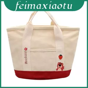 Túi đựng mỹ phẩm Canvas gấu dâu phong cách có đóng từ tính và ngăn bên trong