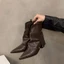 Da mềm mũi nhọn Giày Chelsea Boot nữ tay mới giảm béo giày bốt ngắn gót dày giày bốt mỏng