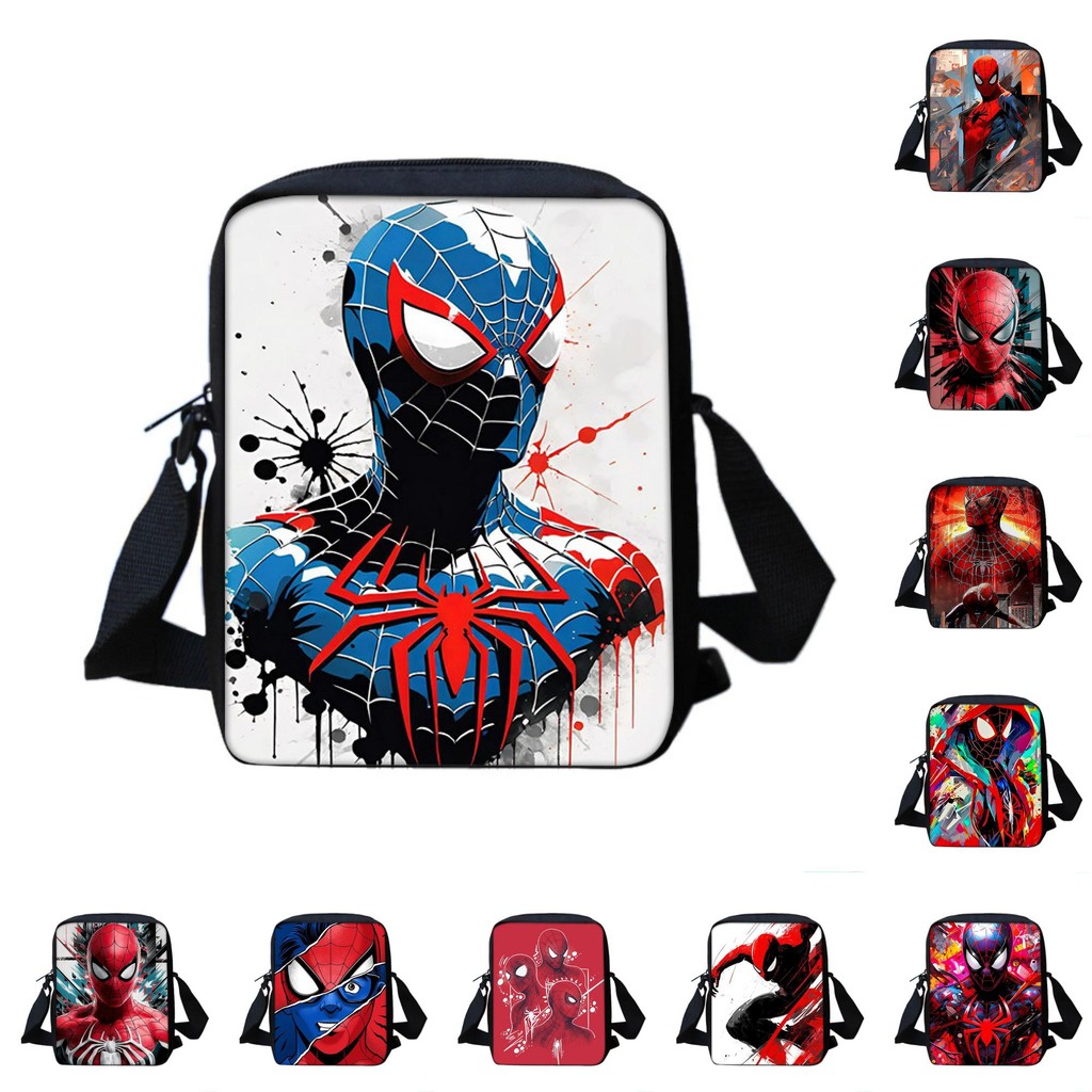 Túi đeo chéo trẻ em Man Spider có thiết kế in hình cho trường tiểu học dành cho lứa tuổi