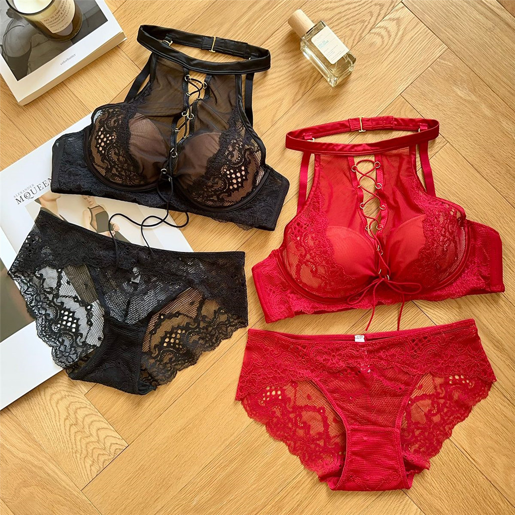 Dây Đỏ Quần Lót Nữ Thu Đông Benming Năm Phù Hợp Với Đám Cưới Cô Dâu Lớn Ngực Nhỏ Gợi Cảm Ren Bộ Áo Ngực