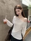 Vai Xiên Dệt Kim Dài Tay Cho Nữ Đầu Thu Slim Fit Hot Girl Áo Chống Nắng Áo Trễ Vai Không Đều
