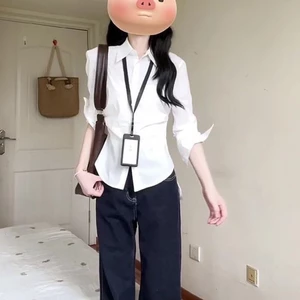 áo sơ mi dài tay trắng mỏng chuyên nghiệp mới dành cho nữ, áo sơ mi công sở mùa thu kiểu Pháp, t