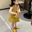 Bé Gái Váy Suspender Mùa Hè Bé Gái Đi Biển Kỳ Nghỉ Bãi Biển Váy Trẻ Em Màu Vàng Chấm Bi Váy