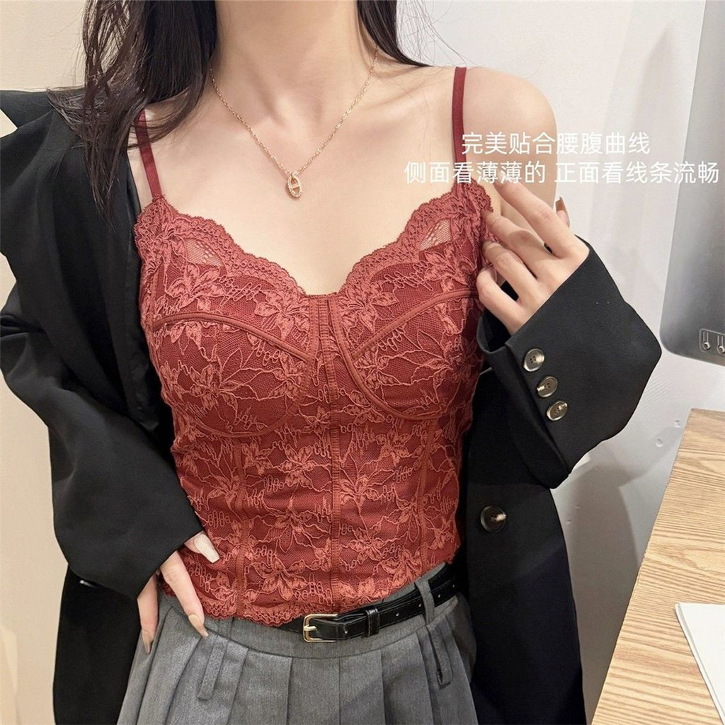 Áo camisole ren slim-fit cho nữ thu đông, có miếng lót