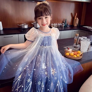Đầm Công Chúa Frozen Elsa Cho Bé Gái Mùa Hè Trẻ Em Phong Cách Lưới Puff Váy Đầm Bé Gái