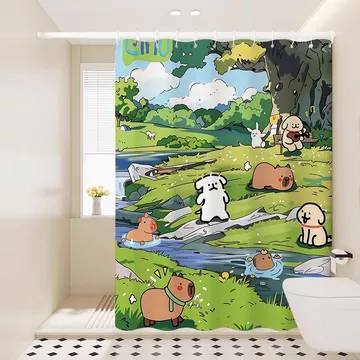Kapibara Màn Tắm Hoạt Hình Dễ Thương Phòng Tắm Chống Thấm Nước Chống Bẩn Vệ Sinh Phân Vùng Rèm Cửa Rèm Rèm Rèm Rèm Treo Rèm