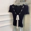 Áo cardigan dệt kim ngắn tay cổ chữ V Pure Desire Slim Fit Sweet Top nữ tính