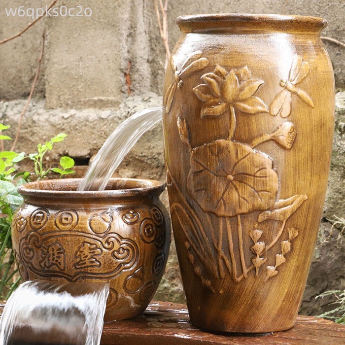 (Date mới) Bể cá sinh thái tuần hoàn nước, chậu đất sét truyền thống, vật ao cá, trang trí thác nướ