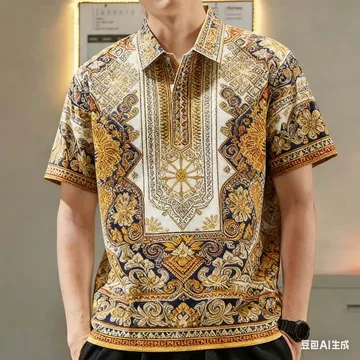 Nam Barong Áo Polo Nam Quần Áo Phong Cách Dân Tộc Áo Sơ Mi Polo Quần Áo ASEAN Áo Thường Ngày Áo Polo Dân Tộc Oversize Họa Tiết Retro Ngoài Trời Dạo Phố 03