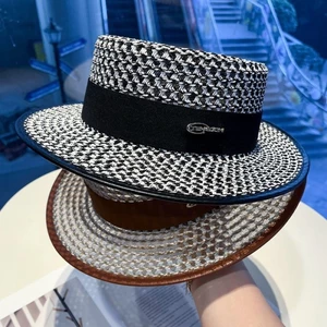 Nhật Bản Rỗng Flat Top Hat Nữ Kim Loại Nhãn Lưới Bện Mũ Rơm Bãi Biển Mùa Hè Phong Cách Du Lịch Ngoài Trời